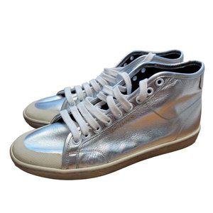 Saint Laurent Sl/39 Mid Top Leather Silver Sneaker Argentino Women's Size 39